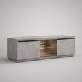 TV-Lowboard aus Spanplatte und MDF mit 2 Schiebetüren, Glasboden und LED-Beleuchtung, Grau in Betonoptik/Eichefarben, 160 × 40 × 60 cm