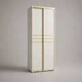 Kleiderschrank mit 2 Schiebetüren aus melaminbeschichteter Spanplatte und Aluminium, Weiß/Gold, 80 × 50 × 200 cm