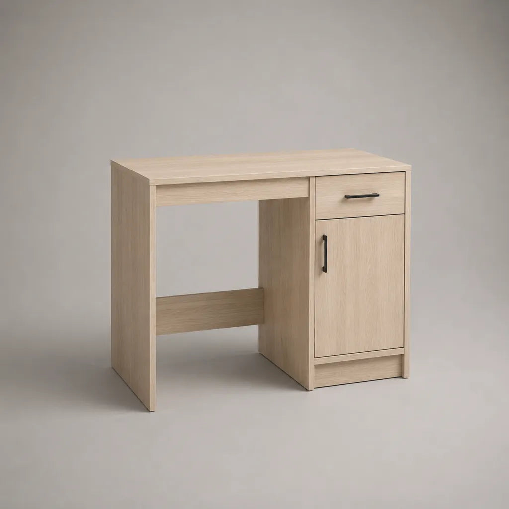 Schreibtisch mit Schublade und Schrankfach aus melaminbeschichteter Spanplatte, helle Eiche, 100 × 50 × 75 cm