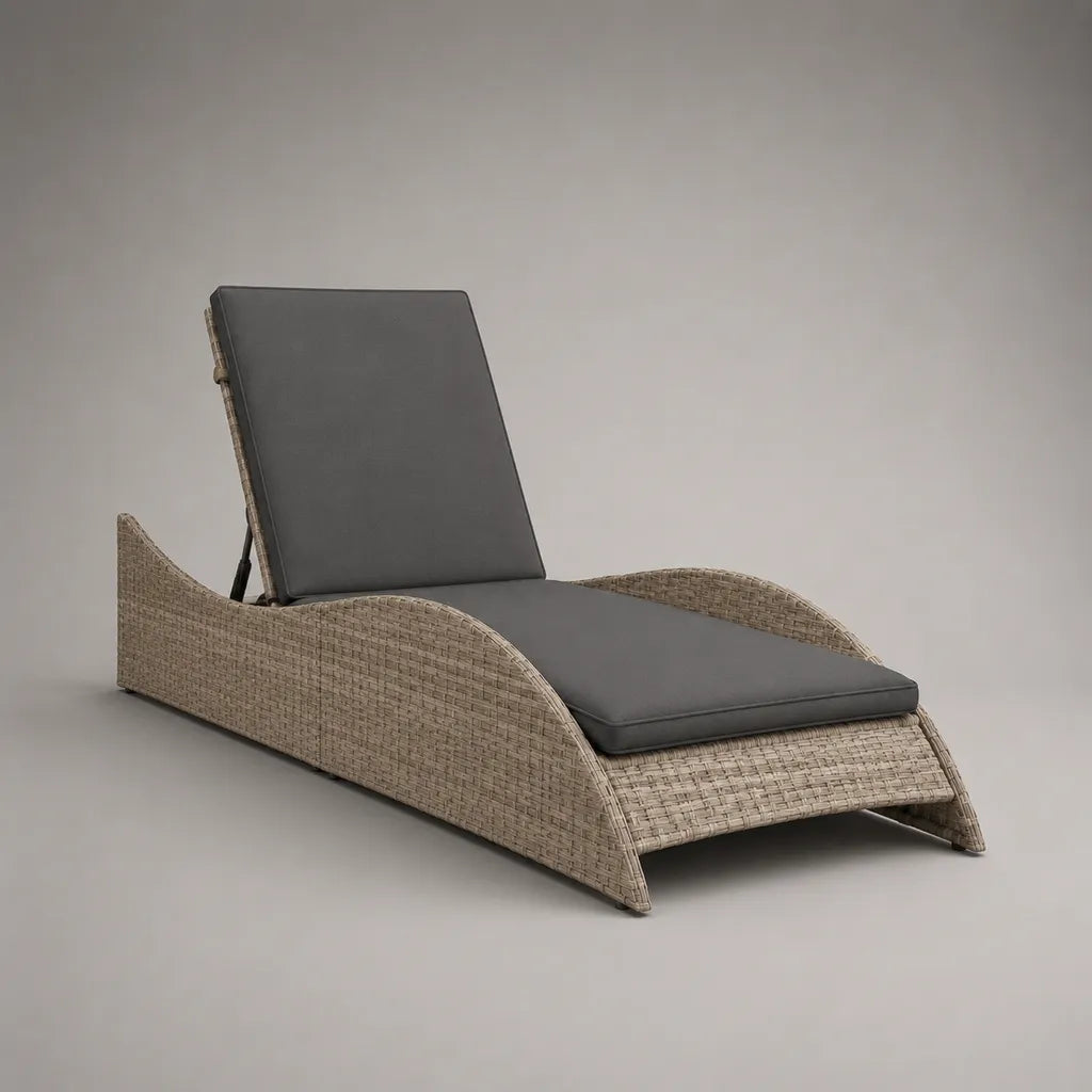Gartenliege aus PE-Polyrattan und Stahl mit verstellbarer Rückenlehne, Taupe/Dunkelgrau, 200 × 75 × 95 cm