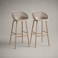 Barhocker 2er-Set mit Rückenlehne aus Polypropylen und massivem Buchenholz, Beige/Natur, 50 × 53 × 100 cm, Sitzhöhe 75 cm