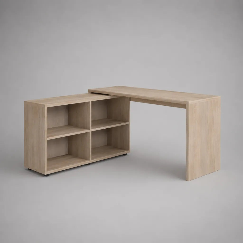 L-förmiger Schreibtisch mit Regal aus melaminharzbeschichteter Spanplatte, Eiche hell, 140 × 120 × 75 cm