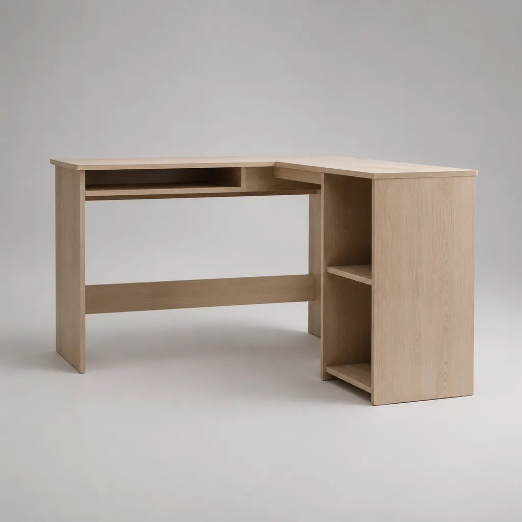 Schreibtisch mit Regal aus melaminbeschichteter Spanplatte, Eiche hell/Beige, 120 x 60 x 75 cm
