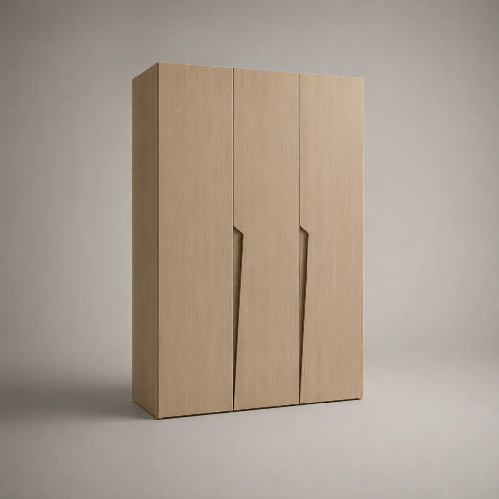 Kleiderschrank mit 3 Drehtüren aus melaminbeschichteter Spanplatte, Eiche hell, 120 × 52 × 180 cm