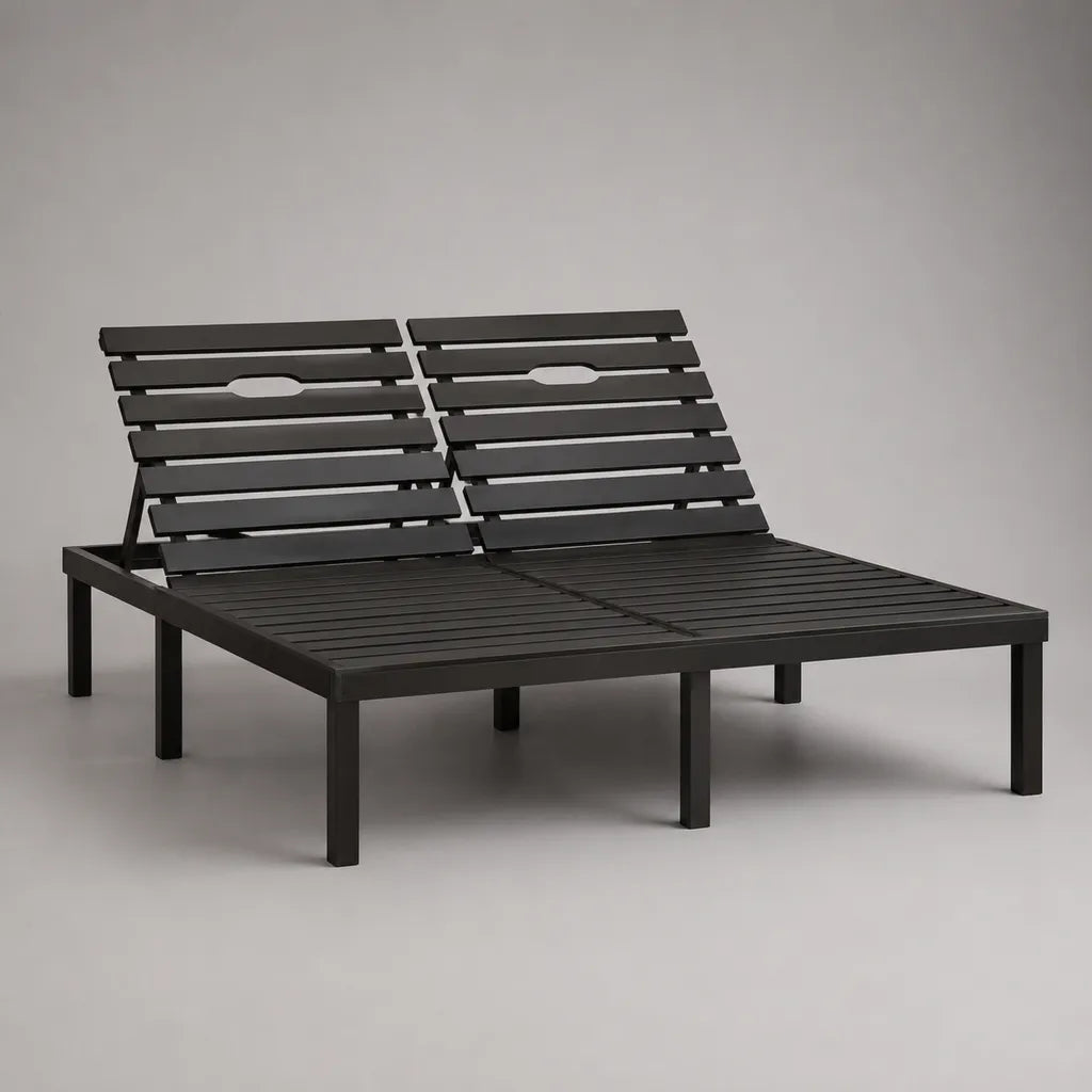 Set aus 2 Gartenliegen aus Aluminium mit verstellbaren Rückenlehnen, Schwarz, je 200 × 70 × 32–75 cm