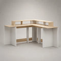 Eckschreibtisch mit Aufsatz aus Spanplatte, L-Form, Naturholzdekor/Weiß, 140 × 140 × 90 cm