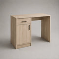 Schreibtisch aus Spanplatte mit Schublade und Schrankfach, Eiche hell und Schwarz, 100 × 50 × 75 cm