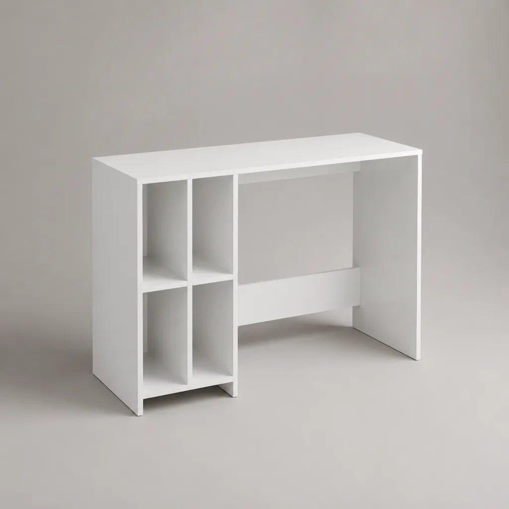 Schreibtisch mit Regal, 4 offenen Fächern und Sichtblende, Holz, Weiß, 120 × 50 × 75 cm