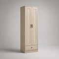 Kleiderschrank 2-türig mit Schublade aus Spanplatte und MDF, Hellbeige/Schwarz, 80 × 50 × 190 cm