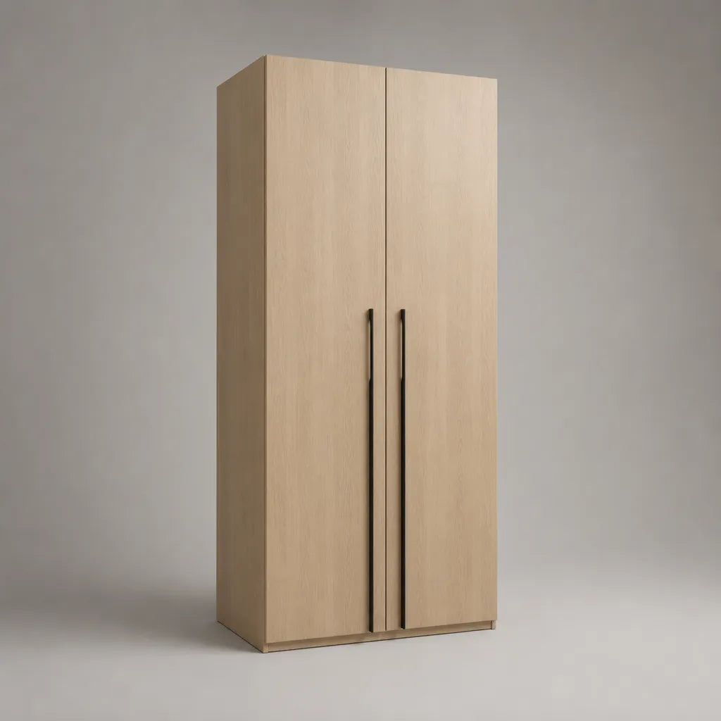 Kleiderschrank aus melaminbeschichteter Spanplatte mit 2 Drehtüren, Kleiderstange und Ablage, Eiche Natur/Schwarz, 80 × 50 × 180 cm